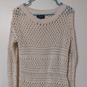 Women's American Eagle Cream Long Sleeve Open Weave Crochet Sweater Size Small